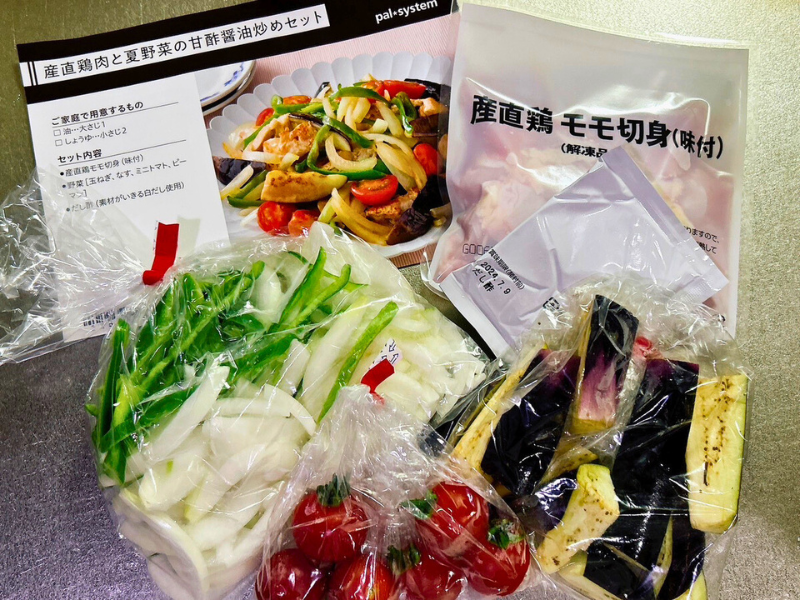 パルシステムのミールキット「産直鶏肉と夏野菜の甘酢醤油炒めセット」の材料